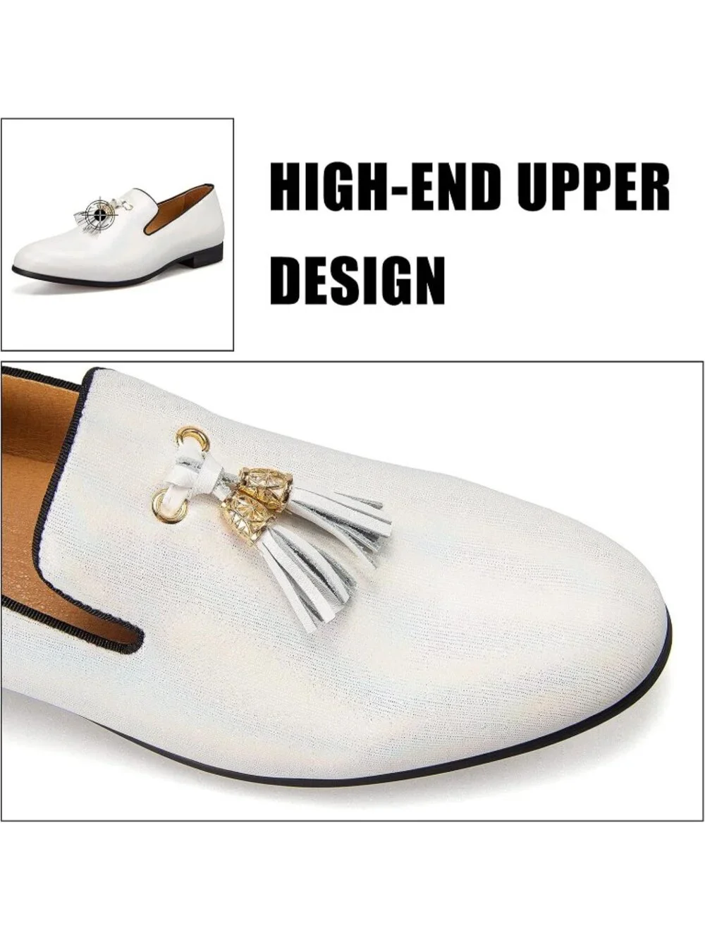 JITAI Men's White Rubber Loafer Metal Lion Head Buckle Comfortable Wedding Shoes